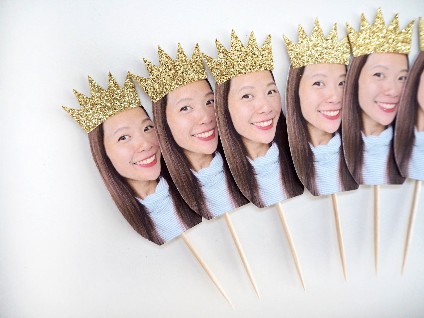 Personalised Face Cupcake Topper - Gold Pointed Crown