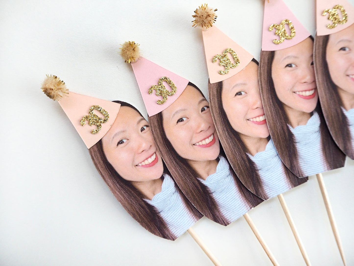 Personalised Face Cupcake Topper - Pink & Gold