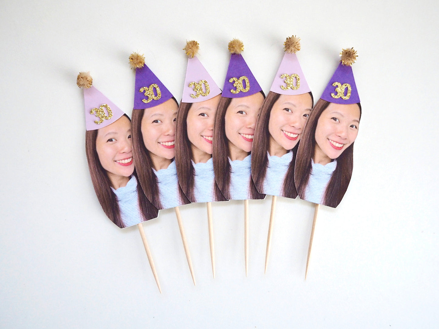 Personalised Face Cupcake Topper - Purple & Gold
