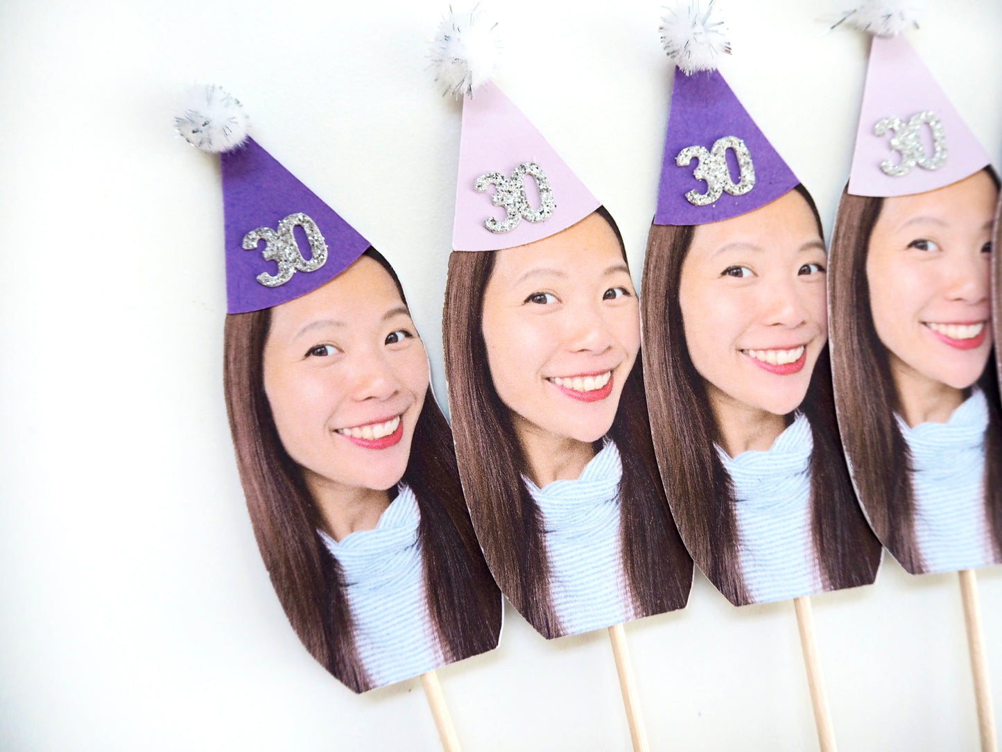 Personalised Face Cupcake Topper - Purple & Silver