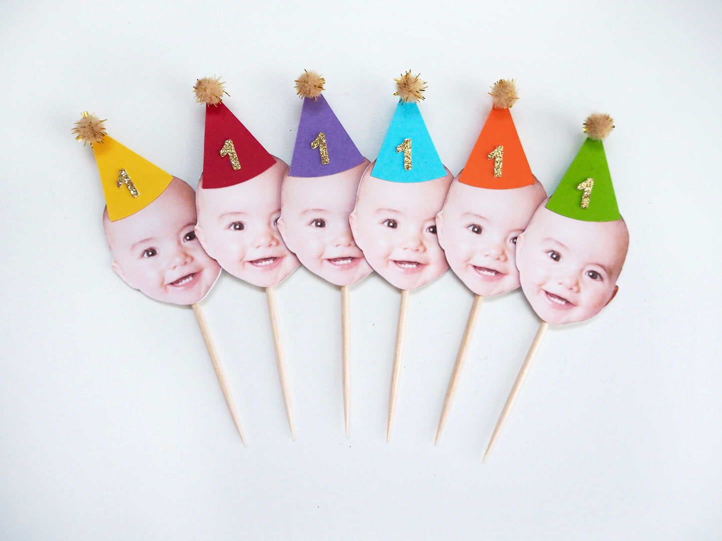 Personalised Face Cupcake Topper - Rainbow Gold