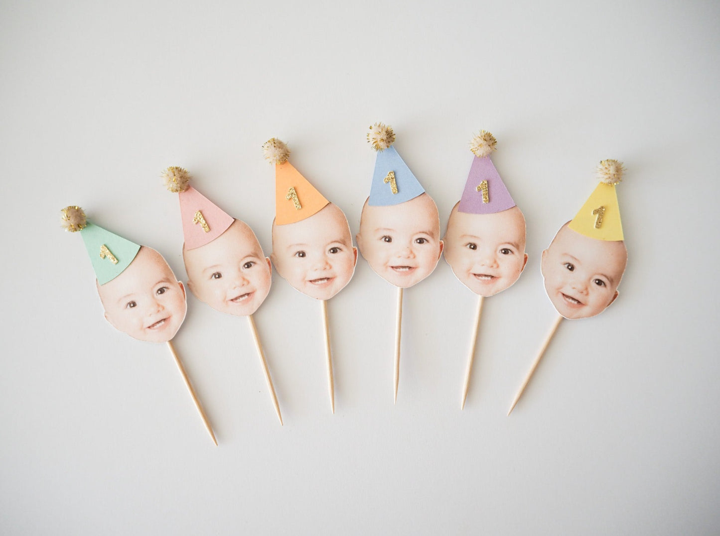 Personalised Face Cupcake Topper - Pastel Mix Gold