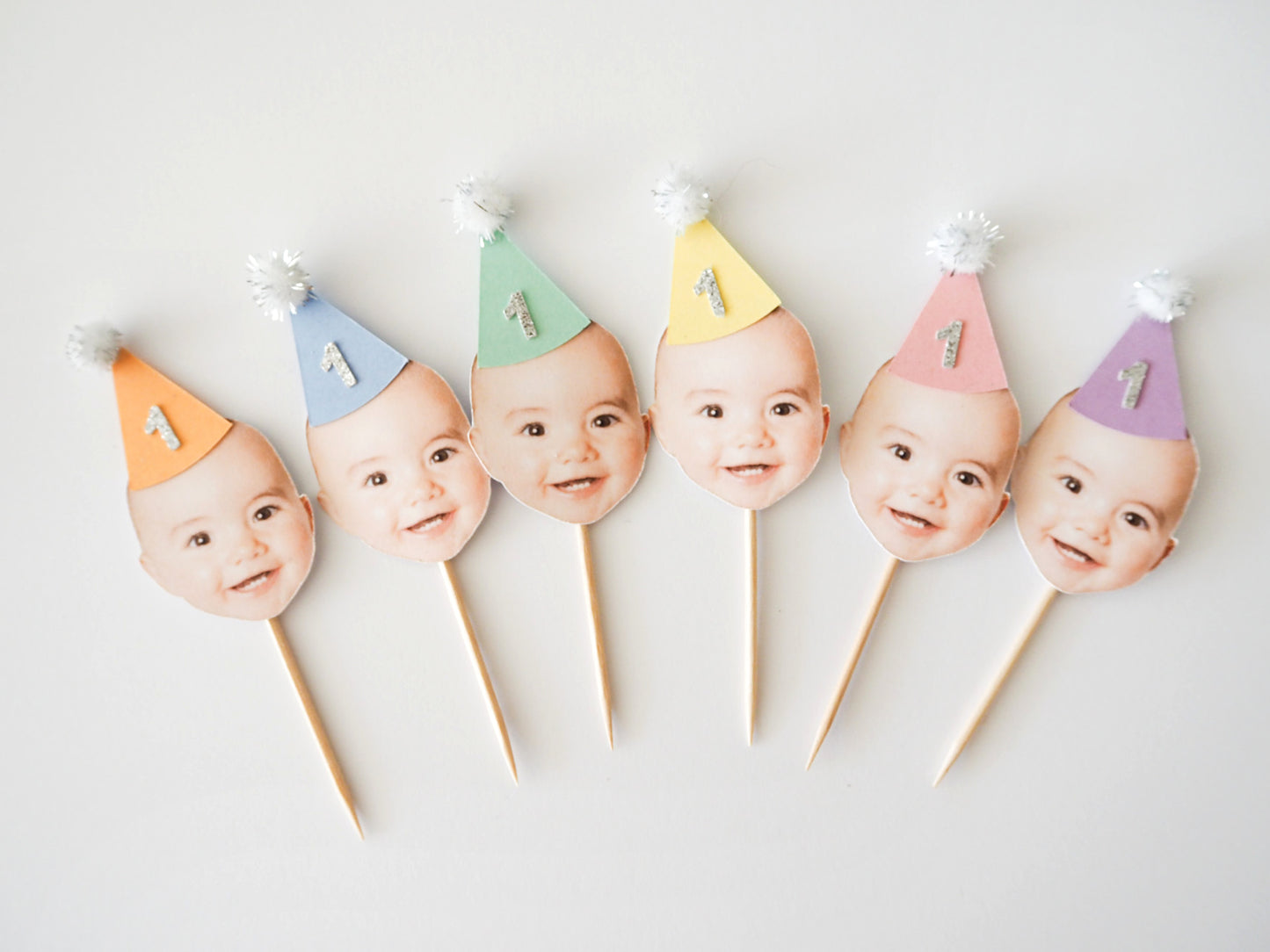 Personalised Face Cupcake Topper - Pastel Mix Silver