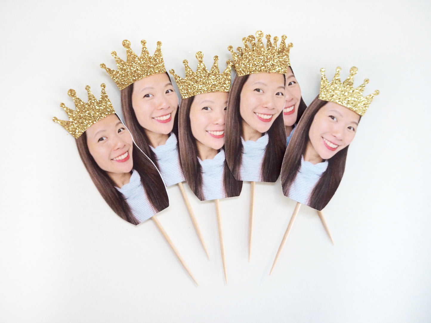 Personalised Face Cupcake Topper - Gold Rounded Crown