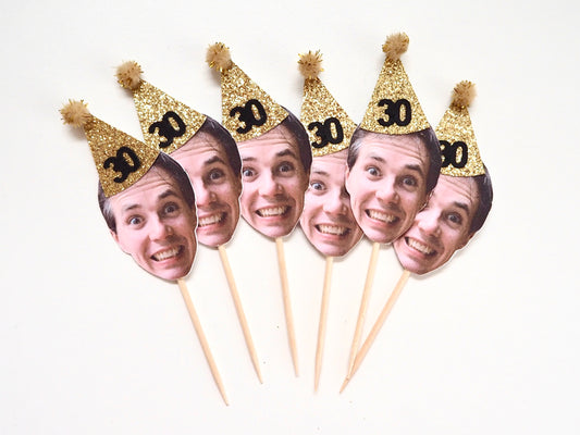 Personalised Face Cupcake Topper - Glitter Gold