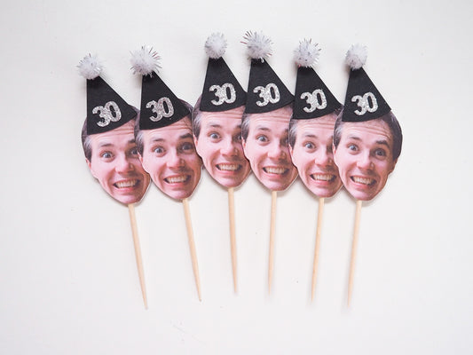 Personalised Face Cupcake Topper - Black & Silver