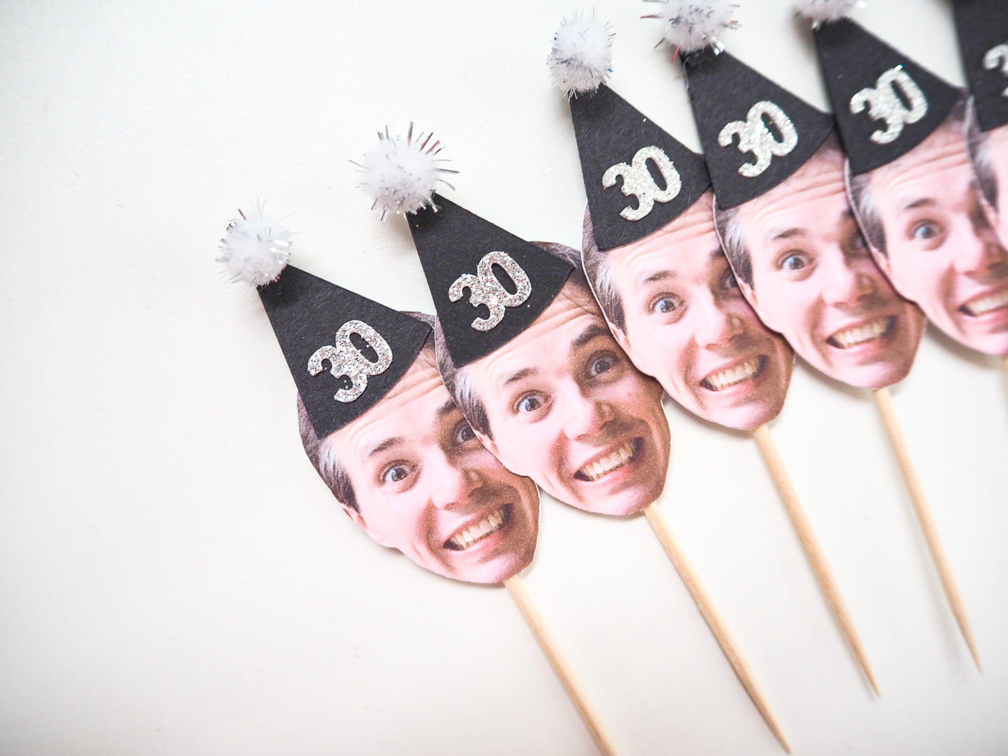 Personalised Face Cupcake Topper - Black & Silver