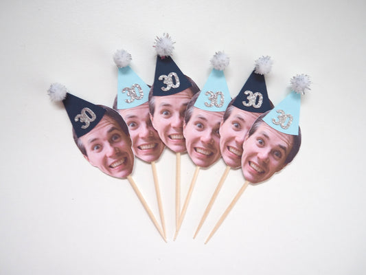 Personalised Face Cupcake Topper - Navy & Blue Silver