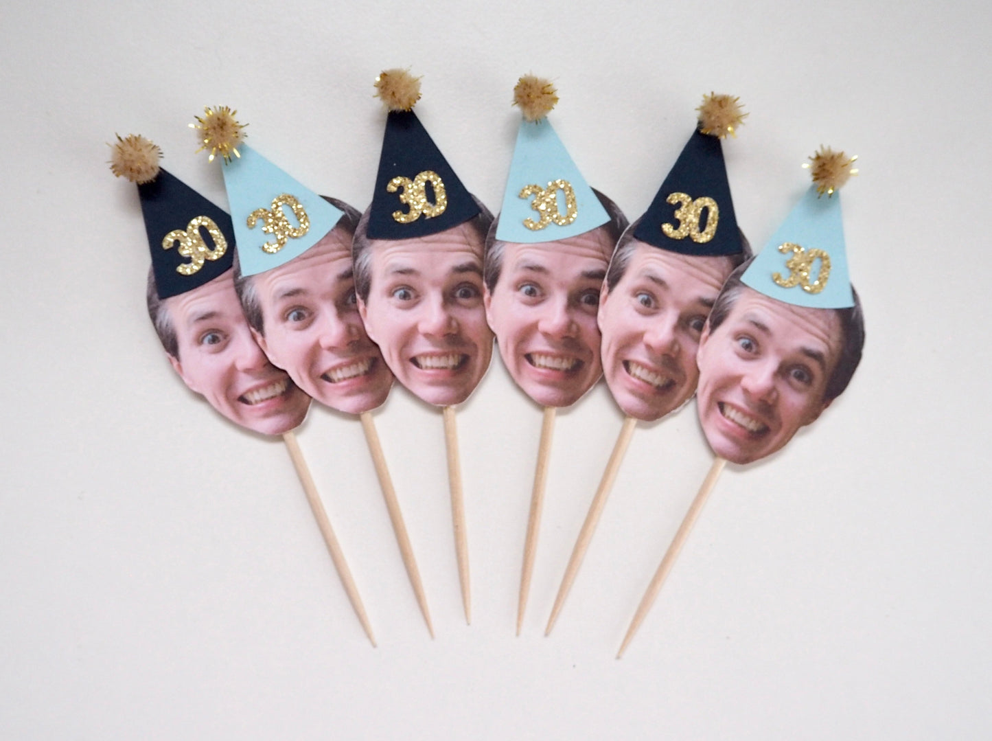 Personalised Face Cupcake Topper - Navy & Blue Gold