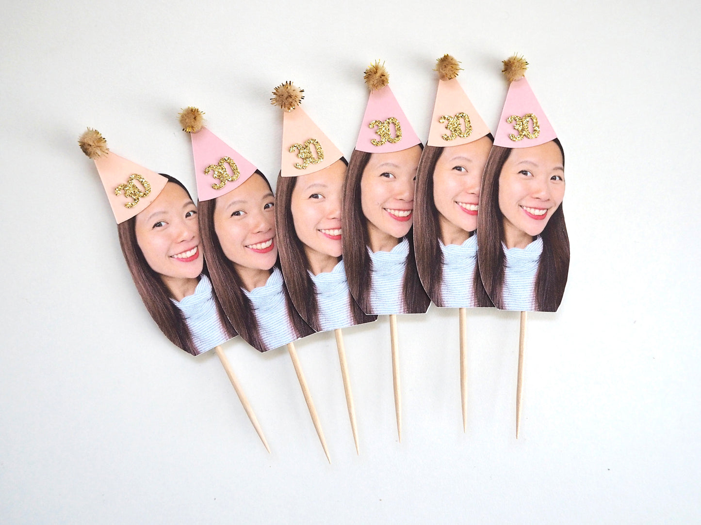 Personalised Face Cupcake Topper - Pink & Gold