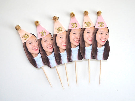 Personalised Face Cupcake Topper - Pink & Gold