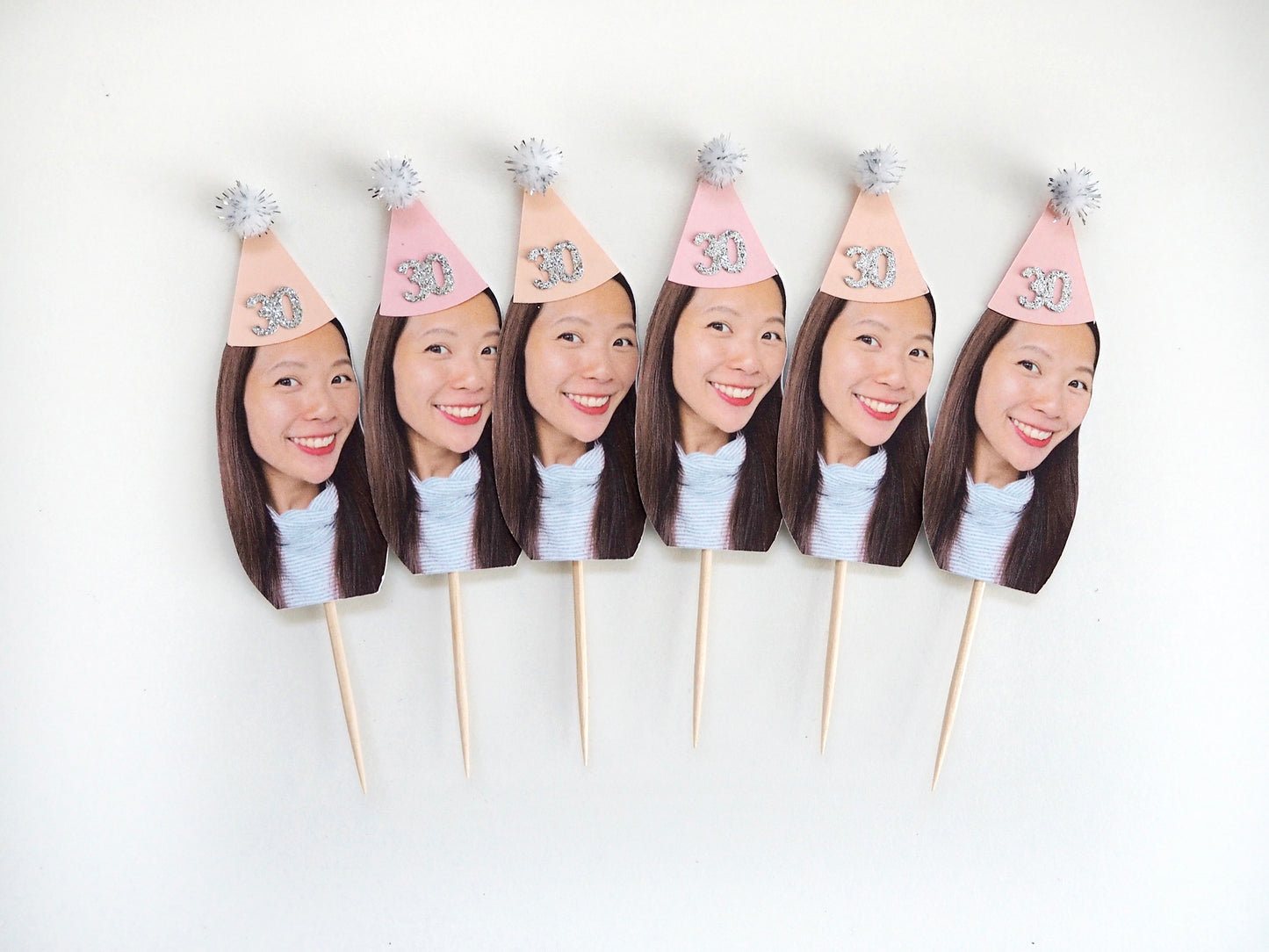 Personalised Face Cupcake Topper - Pink & Silver