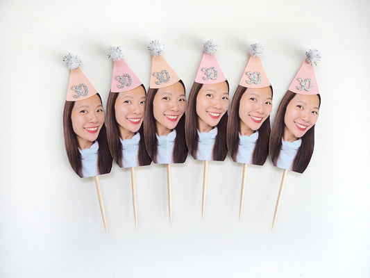 Personalised Face Cupcake Topper - Pink & Silver