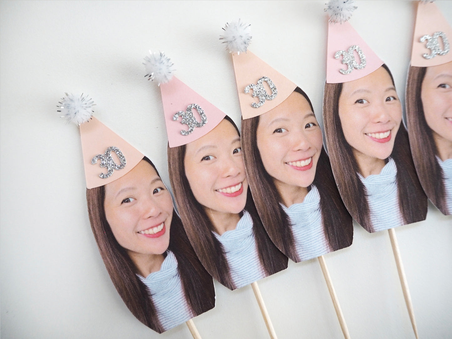 Personalised Face Cupcake Topper - Pink & Silver