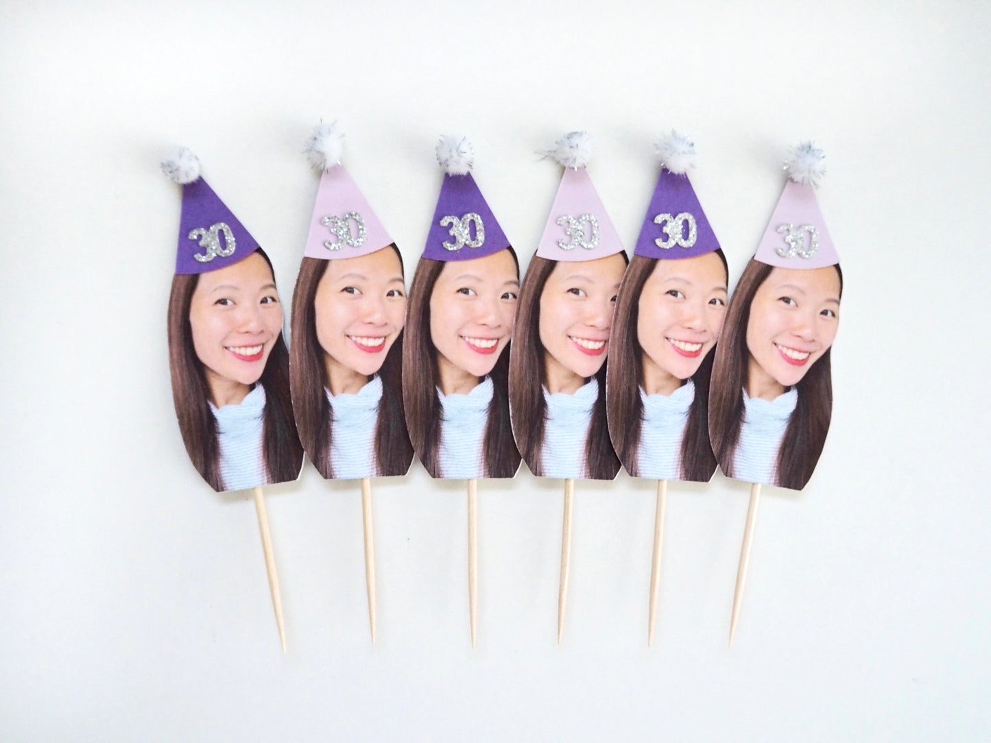 Personalised Face Cupcake Topper - Purple & Silver