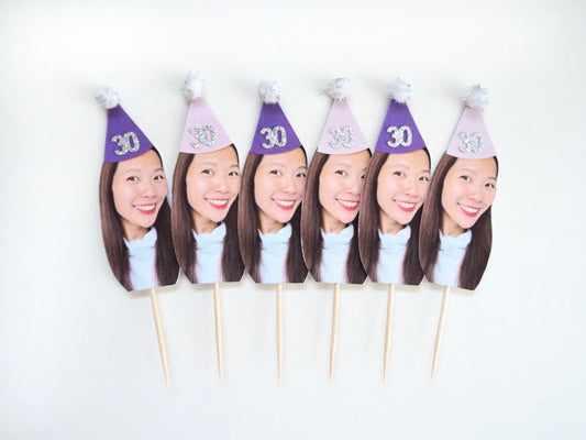 Personalised Face Cupcake Topper - Purple & Silver