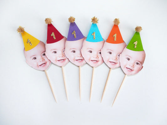Personalised Face Cupcake Topper - Rainbow Gold