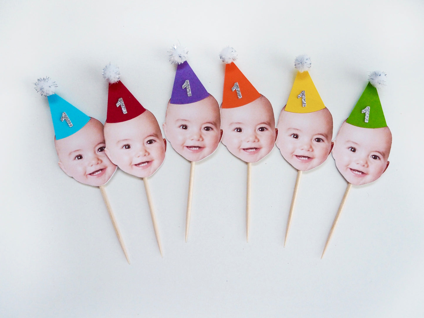 Personalised Face Cupcake Topper - Rainbow Silver