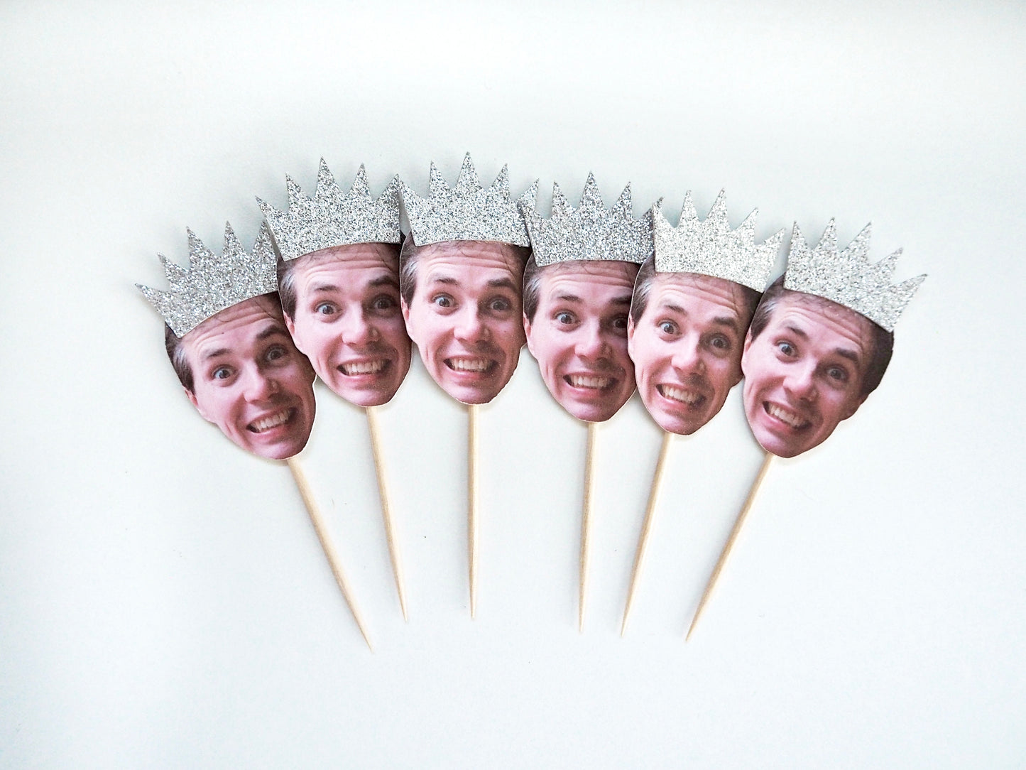 Personalised Face Cupcake Topper - Silver Pointed Crown