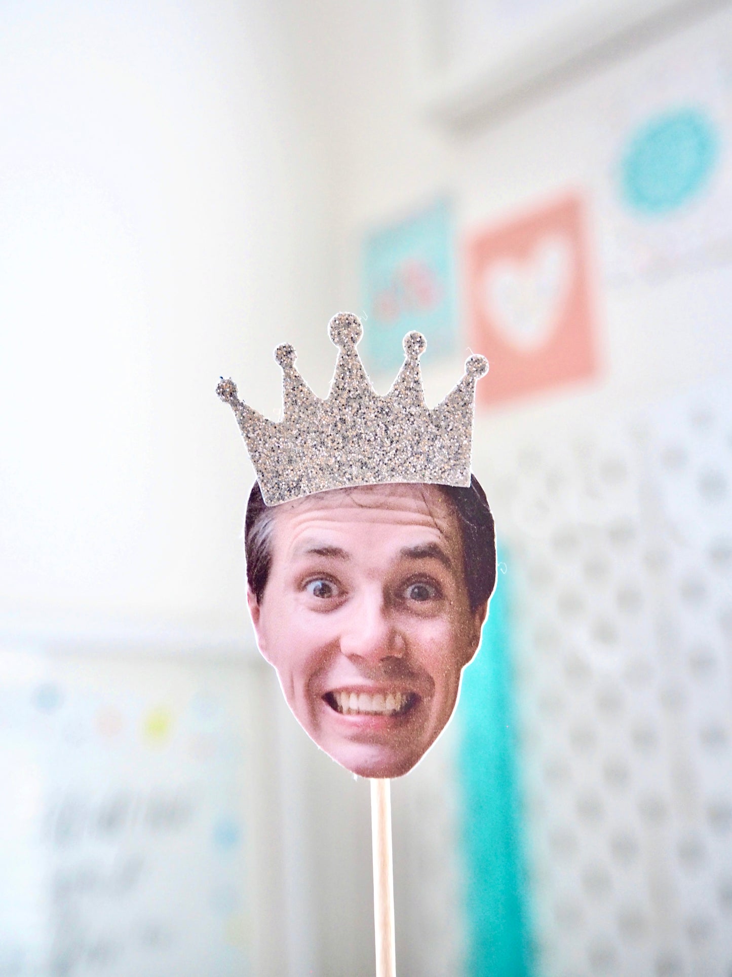 Personalised Face Cupcake Topper - Silver Rounded Crown
