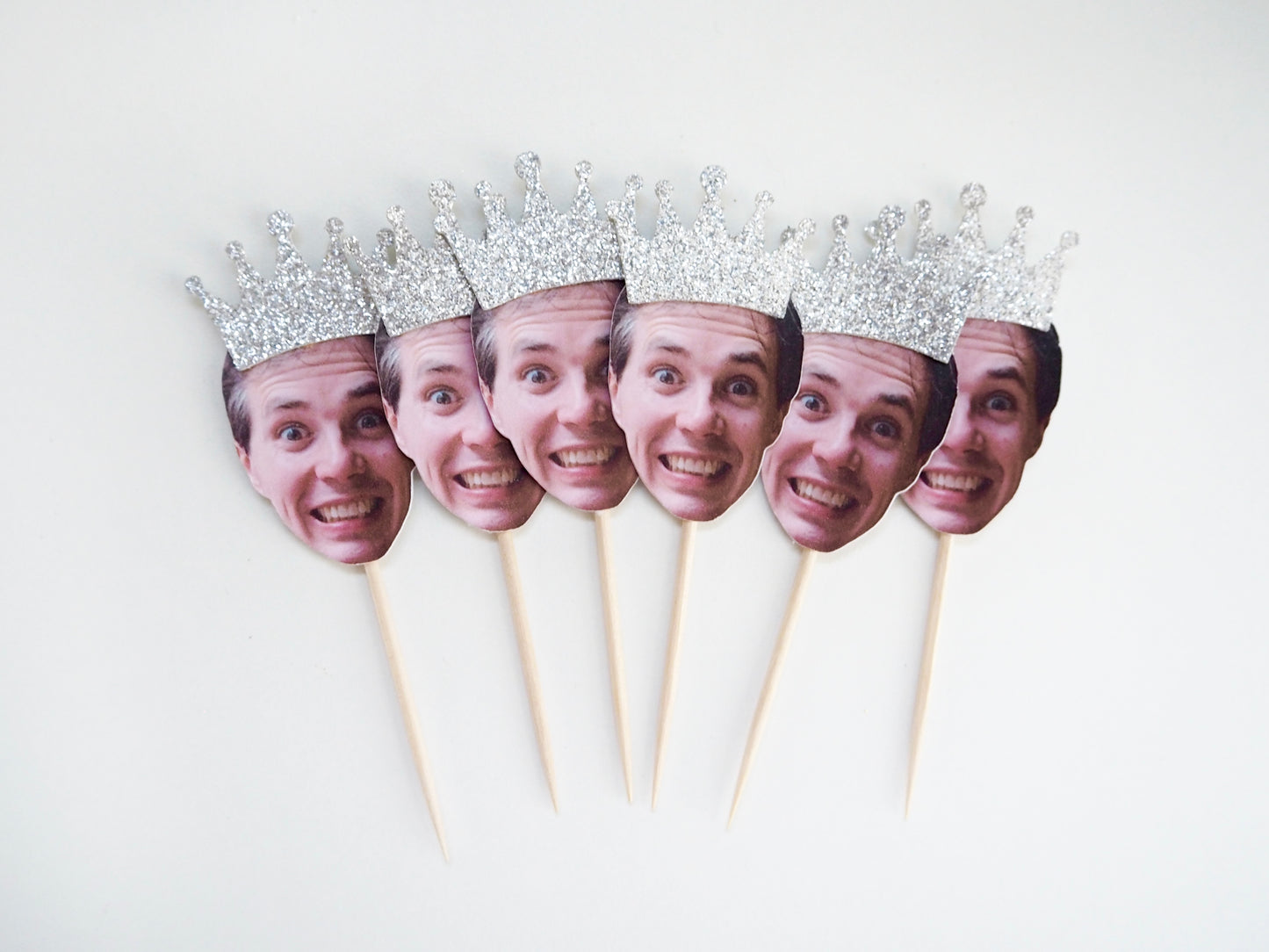 Personalised Face Cupcake Topper - Silver Rounded Crown