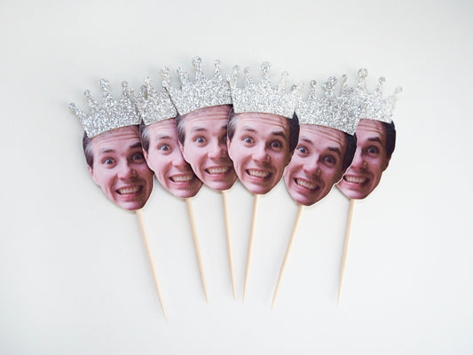 Personalised Face Cupcake Topper - Silver Rounded Crown