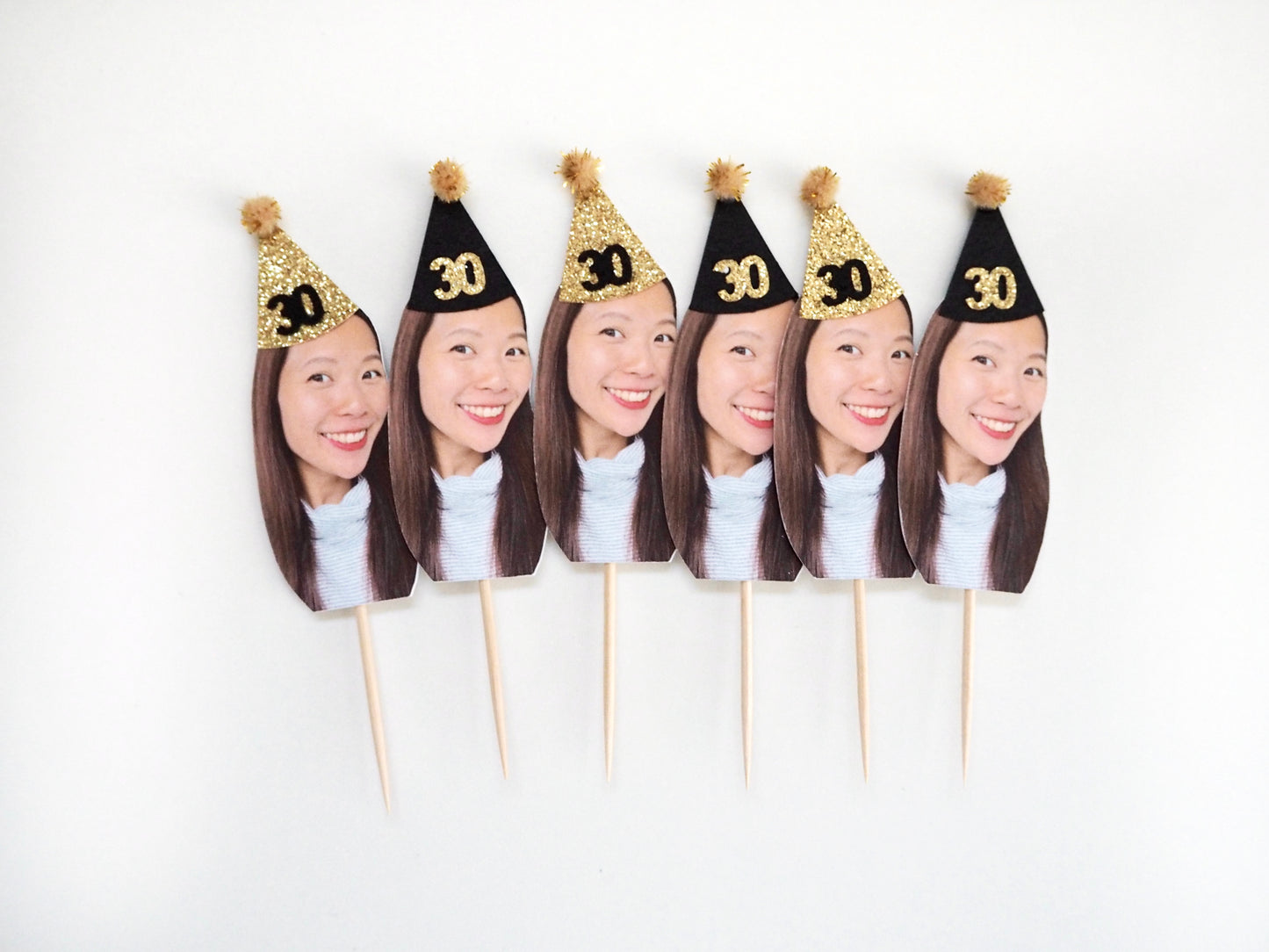 Personalised Face Cupcake Topper - Black & Gold